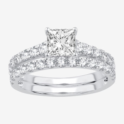 (H-I / SI1-SI2) Signature By Modern Bride Womens 2 CT.TW Lab Grown White Diamond In 14K Gold Side Stone Bridal Set