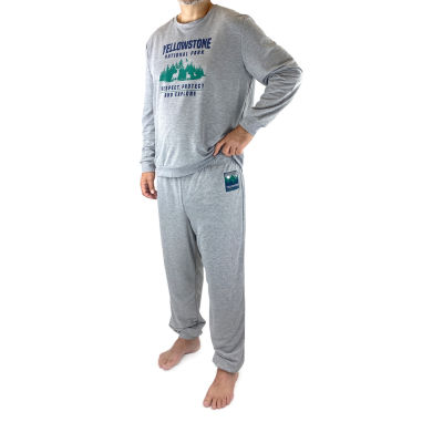 Mens Round Neck Long Sleeve 2-pc. Pajama Sets