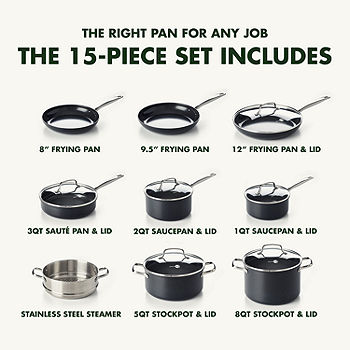 GreenPan Prime Midnight Healthy Ceramic Nonstick, Cookware Pots and Pans Set, 5-Piece, Black