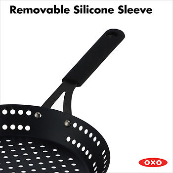 OXO Black Steel 12 BBQ Frying Pan with Silicone Sleeve