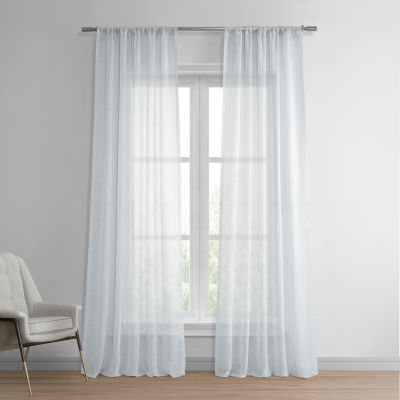 Exclusive Fabrics & Furnishing Solid Faux Linen Rod Pocket Sheer Single Curtain Panel