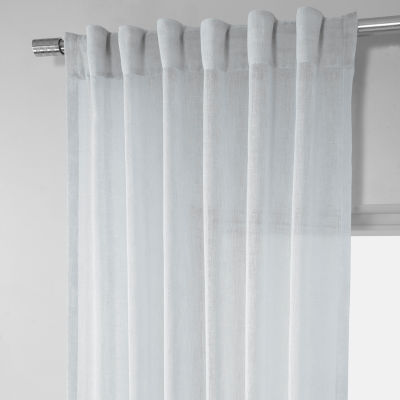 Exclusive Fabrics & Furnishing Solid Faux Linen Rod Pocket Sheer Single Curtain Panel