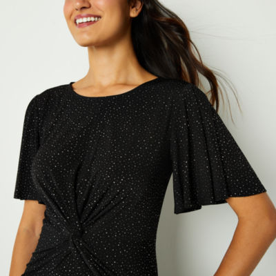 Perceptions Short Sleeve Sparkle Midi Fit + Flare Dress