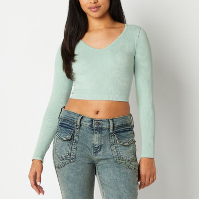 Arizona Womens V Neck Long Sleeve Crop Top Juniors