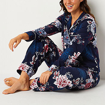 Liz Claiborne Womens Tall V-Neck Long Sleeve 4-pc. Pant Pajama Set