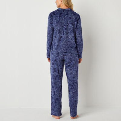 Adonna Womens Fleece Long Sleeve 2-pc. Pant Pajama Set