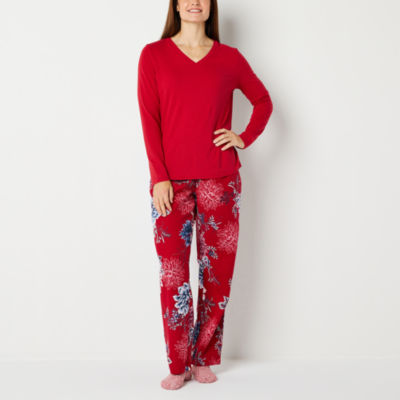 Liz Claiborne Womens Tall V-Neck Long Sleeve 4-pc. Pant Pajama Set