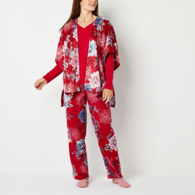 Liz Claiborne Womens Tall V-Neck Long Sleeve 4-pc. Pant Pajama Set