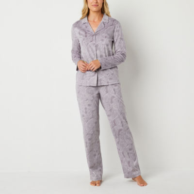 Adonna Womens Tall Fleece Long Sleeve 2-pc. Pant Pajama Set