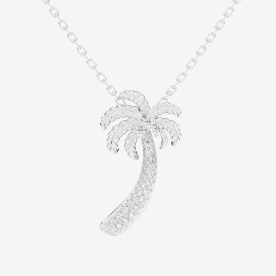 Palm Tree (G-H / Si1-Si2) Womens 1/6 CT. T.W. Lab Grown White Diamond 10K White Gold Pendant Necklace