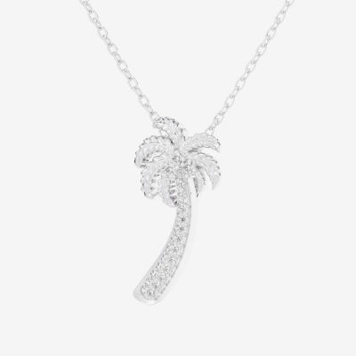 Palm Tree (G-H / Si1-Si2) Womens 1/6 CT. T.W. Lab Grown White Diamond 10K White Gold Pendant Necklace