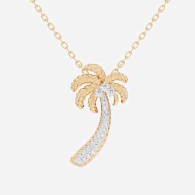 Palm Tree (G-H / Si1-Si2) Womens 1/6 CT. T.W. Lab Grown White Diamond 10K White Gold Pendant Necklace