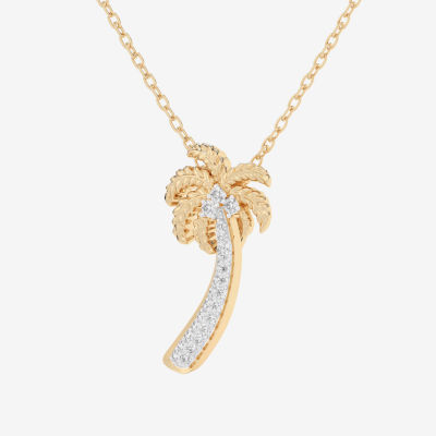 Palm Tree (G-H / Si1-Si2) Womens 1/6 CT. T.W. Lab Grown White Diamond 10K Gold Pendant Necklace