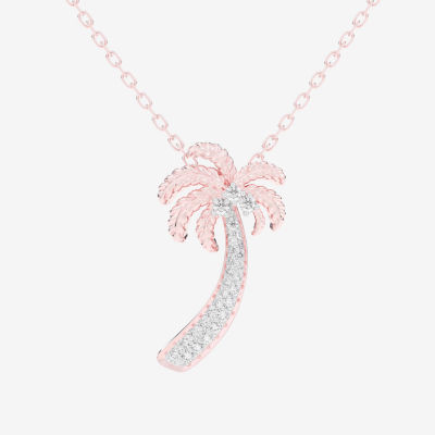 Palm Tree (G-H / Si1-Si2) Womens 1/6 CT. T.W. Lab Grown White Diamond 10K Rose Gold Pendant Necklace