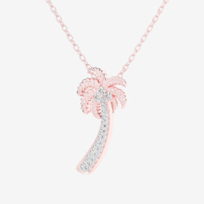 Palm Tree (G-H / Si1-Si2) Womens 1/6 CT. T.W. Lab Grown White Diamond 10K Rose Gold Pendant Necklace