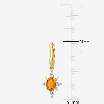 Genuine Yellow Citrine 18K Gold Over Silver Star Drop Earrings