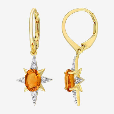 Genuine Yellow Citrine 18K Gold Over Silver Star Drop Earrings