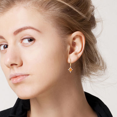 Genuine Yellow Citrine 18K Gold Over Silver Star Drop Earrings