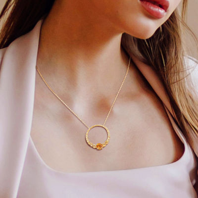 Womens Genuine Gemstone 18K Gold Over Silver Circle Pendant Necklace