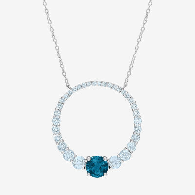 Womens Genuine Gemstone 18K Gold Over Silver Circle Pendant Necklace