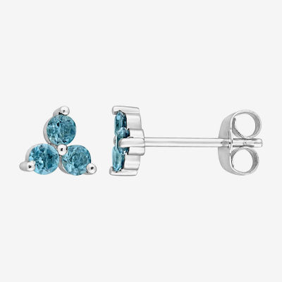 Genuine Blue Topaz 10K White Gold 5.5mm Flower Stud Earrings