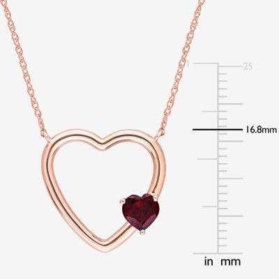 Womens Genuine Red Garnet 10K Rose Gold Heart Pendant Necklace