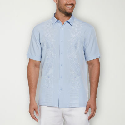 Cubavera Mens Classic Fit Short Sleeve Panel Button-Down Shirt