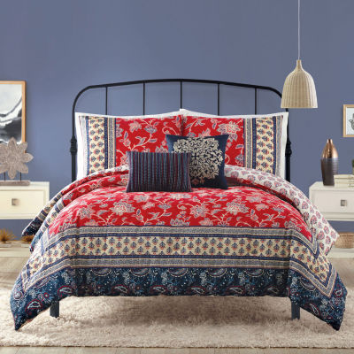 5 Piece Reversible Comforter Set - Navy/Red – House of Hamilton