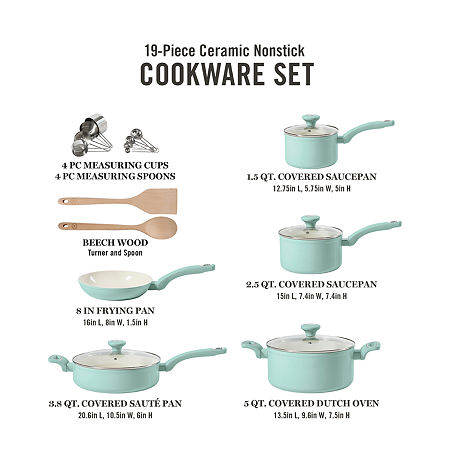 Martha Stewart Ceramic Non-Stick 19-pc. Cookware Set, One Size, Blue