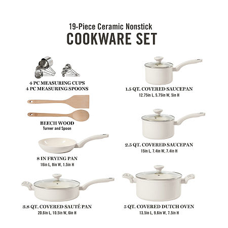 Martha Stewart Ceramic Non-Stick 19-pc. Cookware Set, One Size, Beige