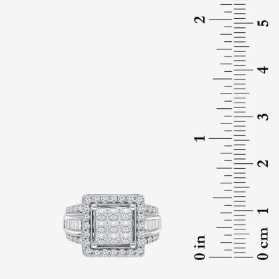 (I / I1) Womens 2 CT. T.W. Lab Grown White Diamond 10K White Gold Side Stone Halo Engagement Ring