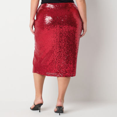 Premier Amour Sequin Womens Plus Midi Pencil Skirt