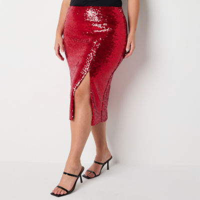 Premier Amour Sequin Womens Plus Midi Pencil Skirt