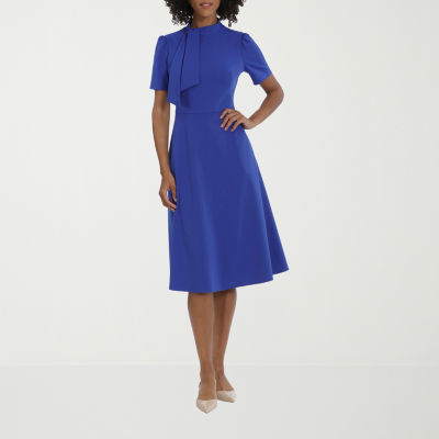 Ivy & Blue Womens Short Sleeve Midi Fit + Flare Dress