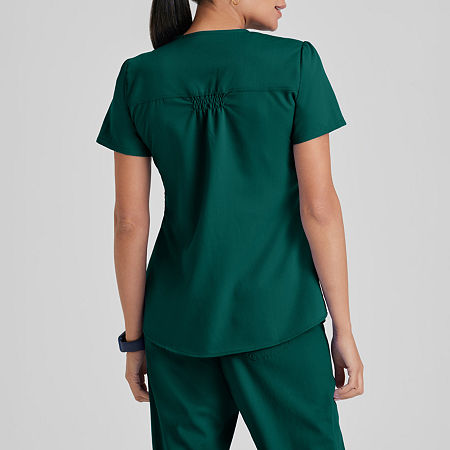 Grey's Anatomy By Barco Classic 71166 Aubrey 2-Pocket Womens V Neck Tag Free Short Sleeve Scrub Top, X-small, Green