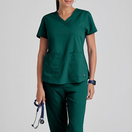 Grey's Anatomy By Barco Classic 71166 Aubrey 2-Pocket Womens V Neck Tag Free Short Sleeve Scrub Top, X-small, Green