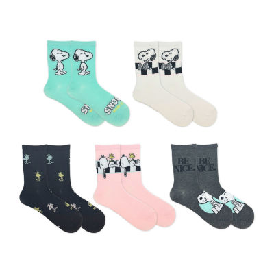 Womens 5 Pair Peanuts Snoopy Crew Socks
