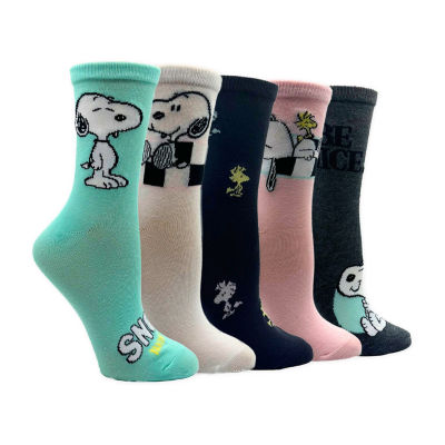 Womens 5 Pair Peanuts Snoopy Crew Socks