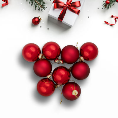 Northlight Red 2-Finish Ball 9-pc. Christmas Ornament