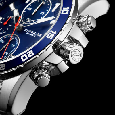 Stuhrling Mens Chronograph Silver Tone Stainless Steel Bracelet Watch 3957 2