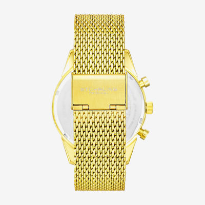 Stuhrling Mens Chronograph Gold Tone Stainless Steel Strap Watch 3975 7