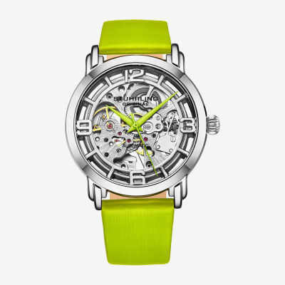 Stuhrling Womens Automatic Green Leather Strap Watch 3982 2, Color