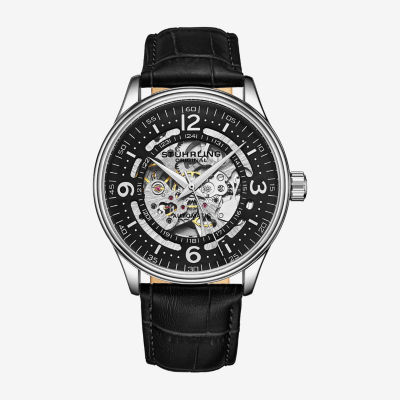 Stuhrling Mens Automatic Black Leather Strap Watch 3947 2