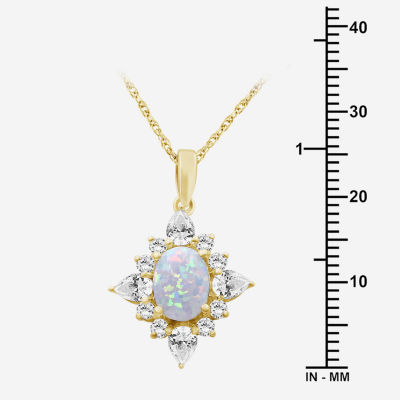 Womens Lab Created White Opal 14K Gold Over Silver Oval 18 Inch Pendant Necklace