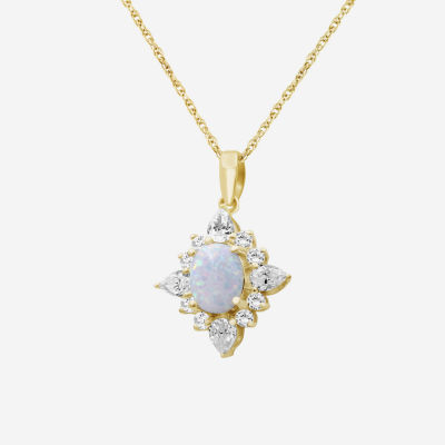 Womens Lab Created White Opal 14K Gold Over Silver Oval 18 Inch Pendant Necklace