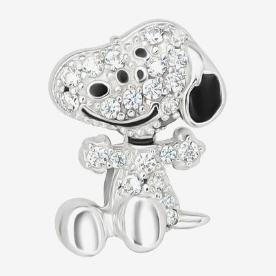 Simulated Cubic Zirconia Sterling Silver 11mm Snoopy Stud Earrings