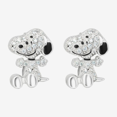 Simulated Cubic Zirconia Sterling Silver 11mm Snoopy Stud Earrings