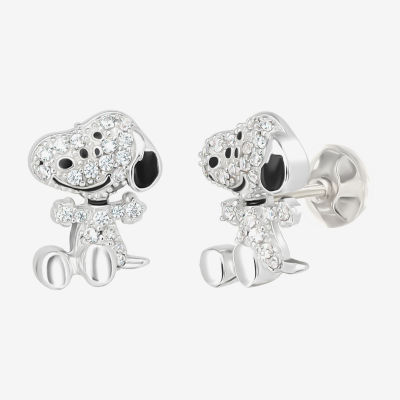 Simulated Cubic Zirconia Sterling Silver 11mm Snoopy Stud Earrings