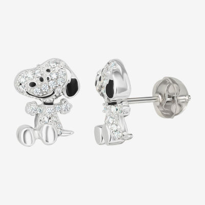 Simulated Cubic Zirconia Sterling Silver 11mm Snoopy Stud Earrings