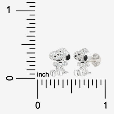 Simulated Cubic Zirconia Sterling Silver 11mm Snoopy Stud Earrings